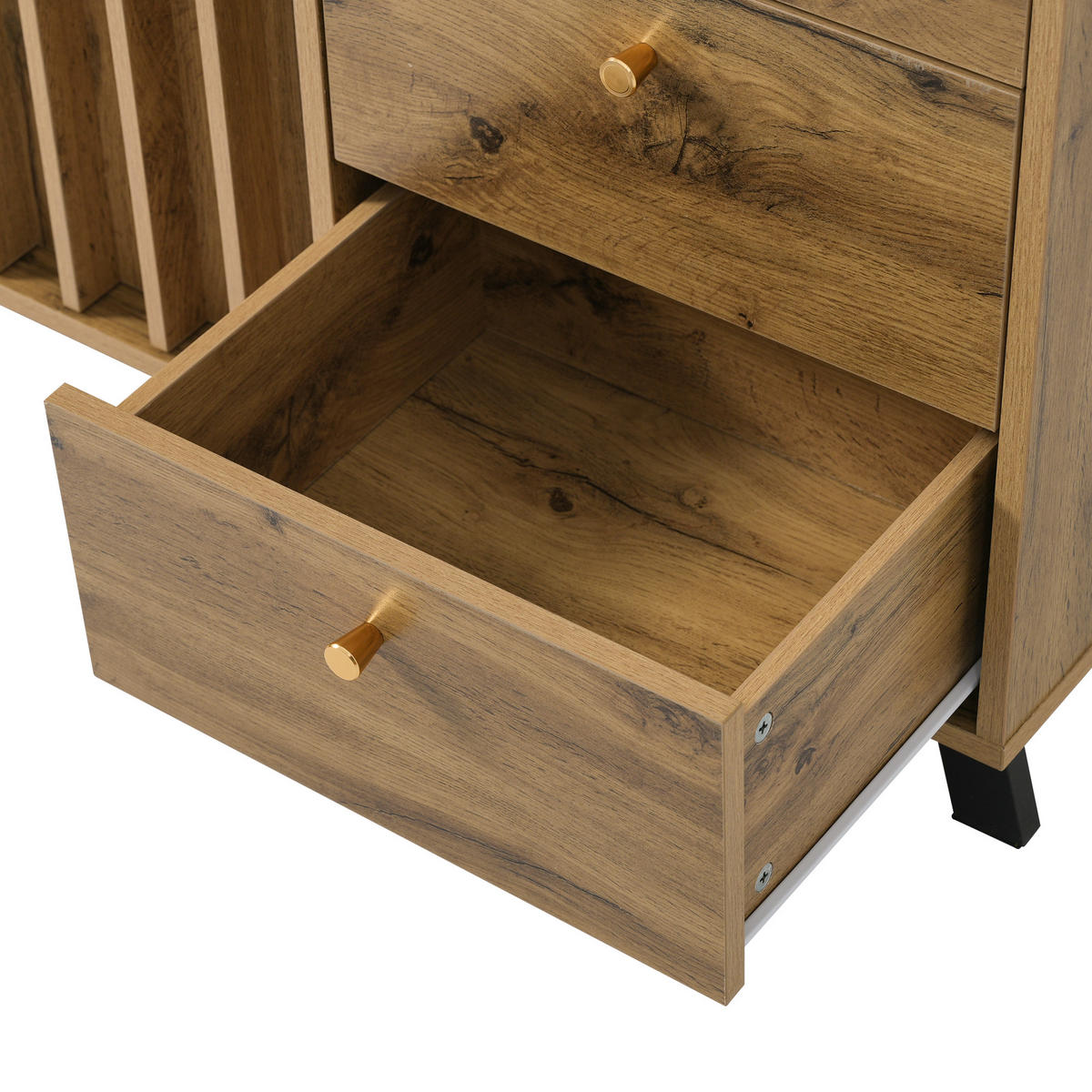 SIDEBOARD in Eichefarben mit Schubladen und offenem Fach für Wohnzimmer, B120/T40/H85 cm - Eichefarben/Schwarz, Holzwerkstoff (120/85/40cm) - STILVORA