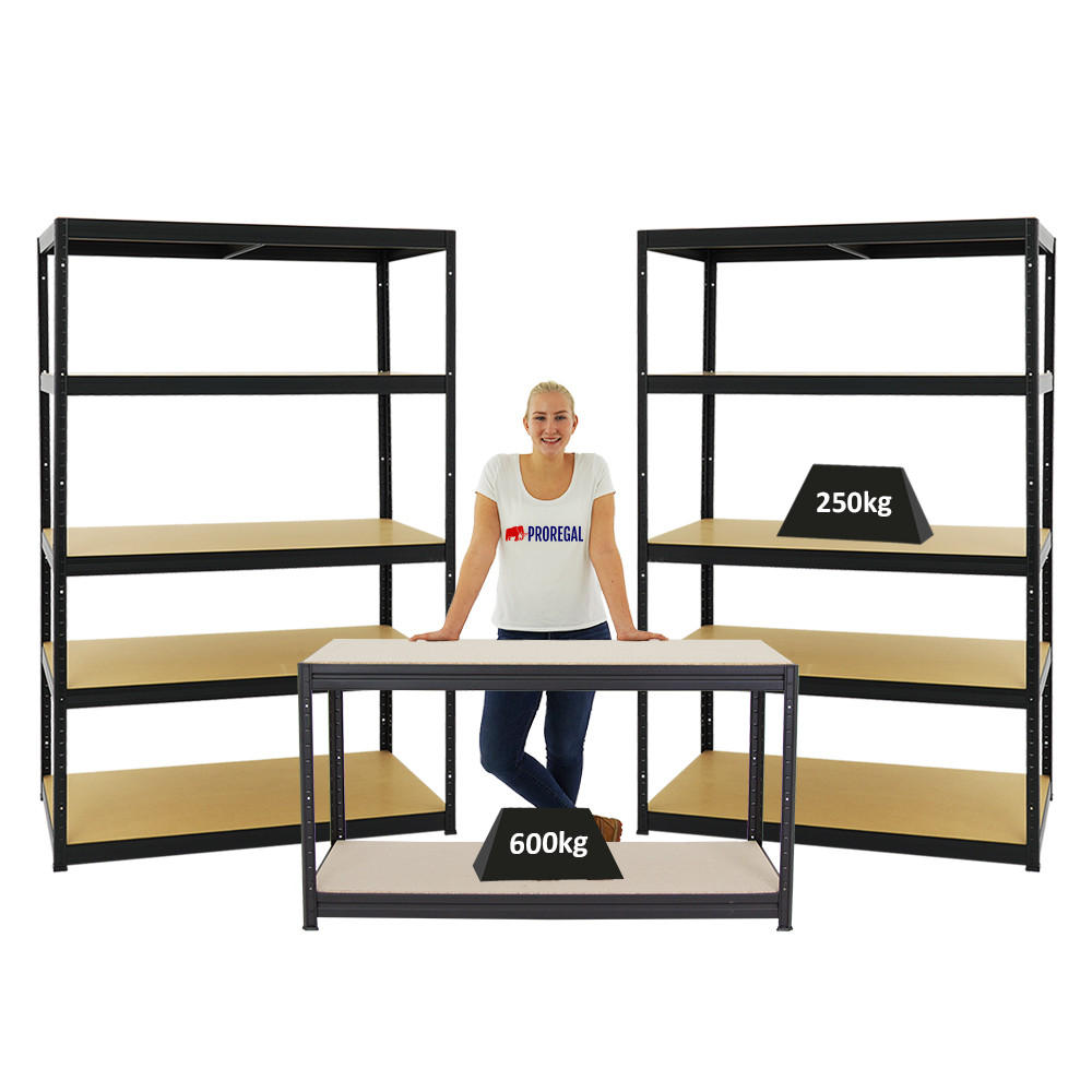 Proregal Werkbank Schwarz 360x180x60 cm