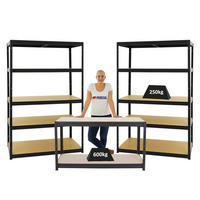 WERKBANK Big Dino höhenverstellbar & 2x SCHWERLASTREGAL Big Elephant M Set Fachlast bis zu 600 kg Schwarz - Schwarz, Metall (360/180/60cm) - PROREGAL