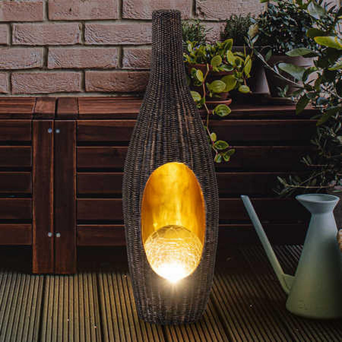 LED AUSSENLEUCHTE Rattan Braun Gold - Braun, Glas (14.3/13/45.5cm) - Globo Lighting