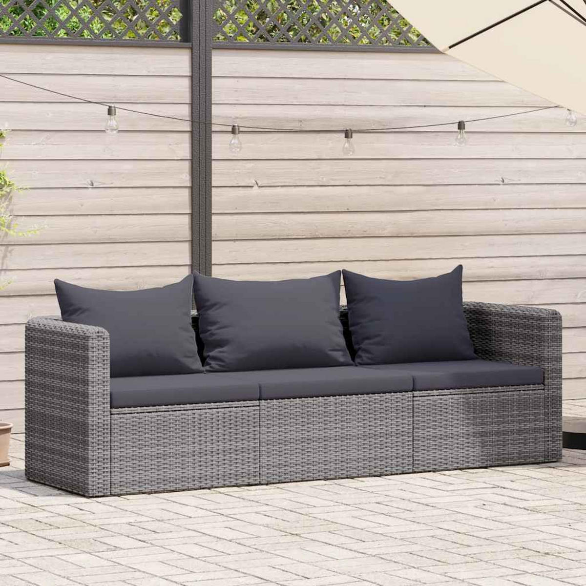 LOUNGESOFA mit Kissen und Armlehnen, 3-Sitzer, 212/72/63 cm, aus Poly Rattan, Grau - Grau, Kunststoff/Textil (72/52/72cm) - vidaXL