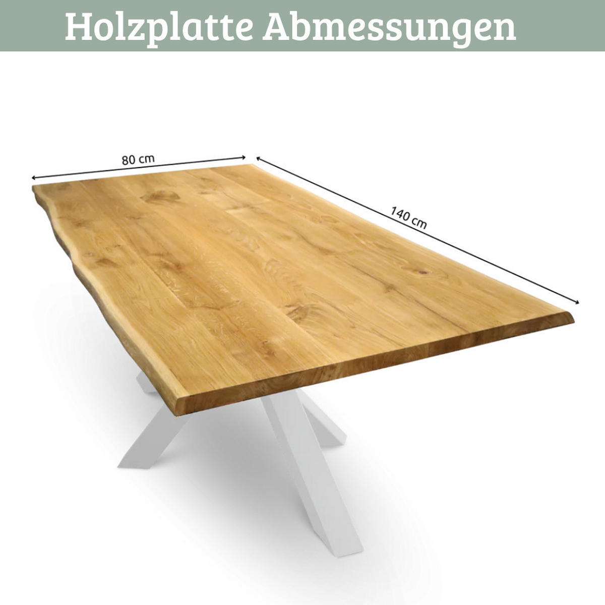 MASSIVHOLZPLATTE Eiche mit Baumkante ERIK 140x80 cm Tischplatte rechteckig - Braun, Holz (140/80/4cm) - DELUKE