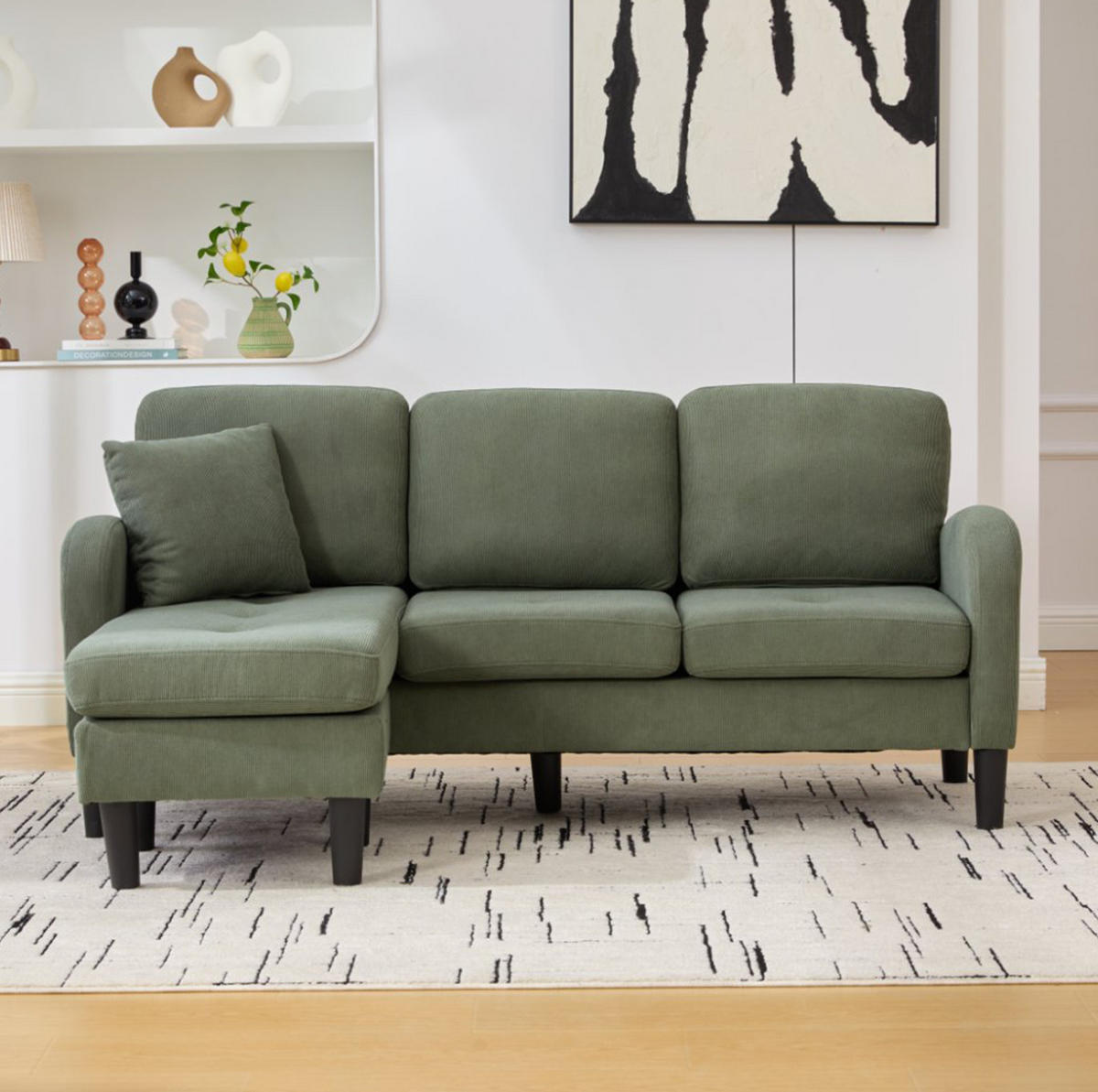 SOFA modular mit Chaiselongue 166 x 118 x 77 cm Cord Green 3-Sitzer - Grün, Kunststoff (166/118cm) - IVMEU