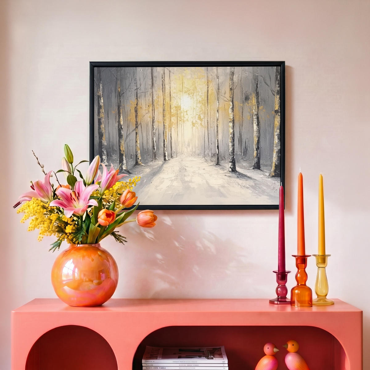 LEINWAND Bilder mit Rahmen - Winter - Abstrakt - Schnee - Natur - Sonne - 40x30 - Grau, Textil (40/30cm) - MuchoWow