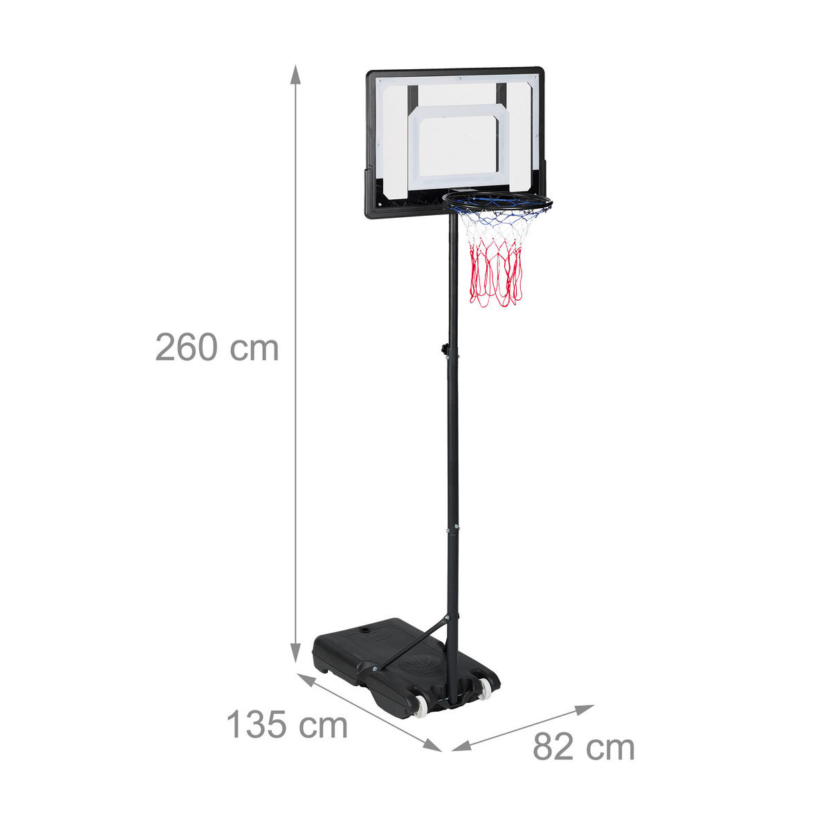 BASKETBALLSTÄNDER - Schwarz, Kunststoff/Metall (82/135cm) - Relaxdays