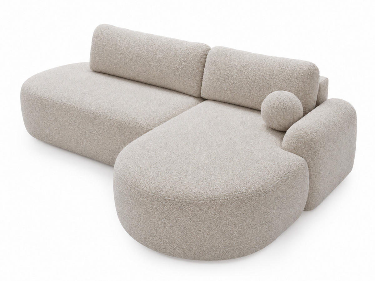 ECKSOFA Aurio O Bouclé-Stoff Creme Rechts - Creme, Holz/Textil (177/271cm) - Graingold