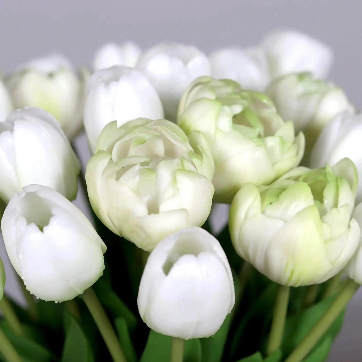 KUNSTBLUME Künstlicher Tulpenstrauß - Tarik 36 cm in Glasvase mit künstl. Wasser - Creme, Kunststoff (36cm) - aplanta