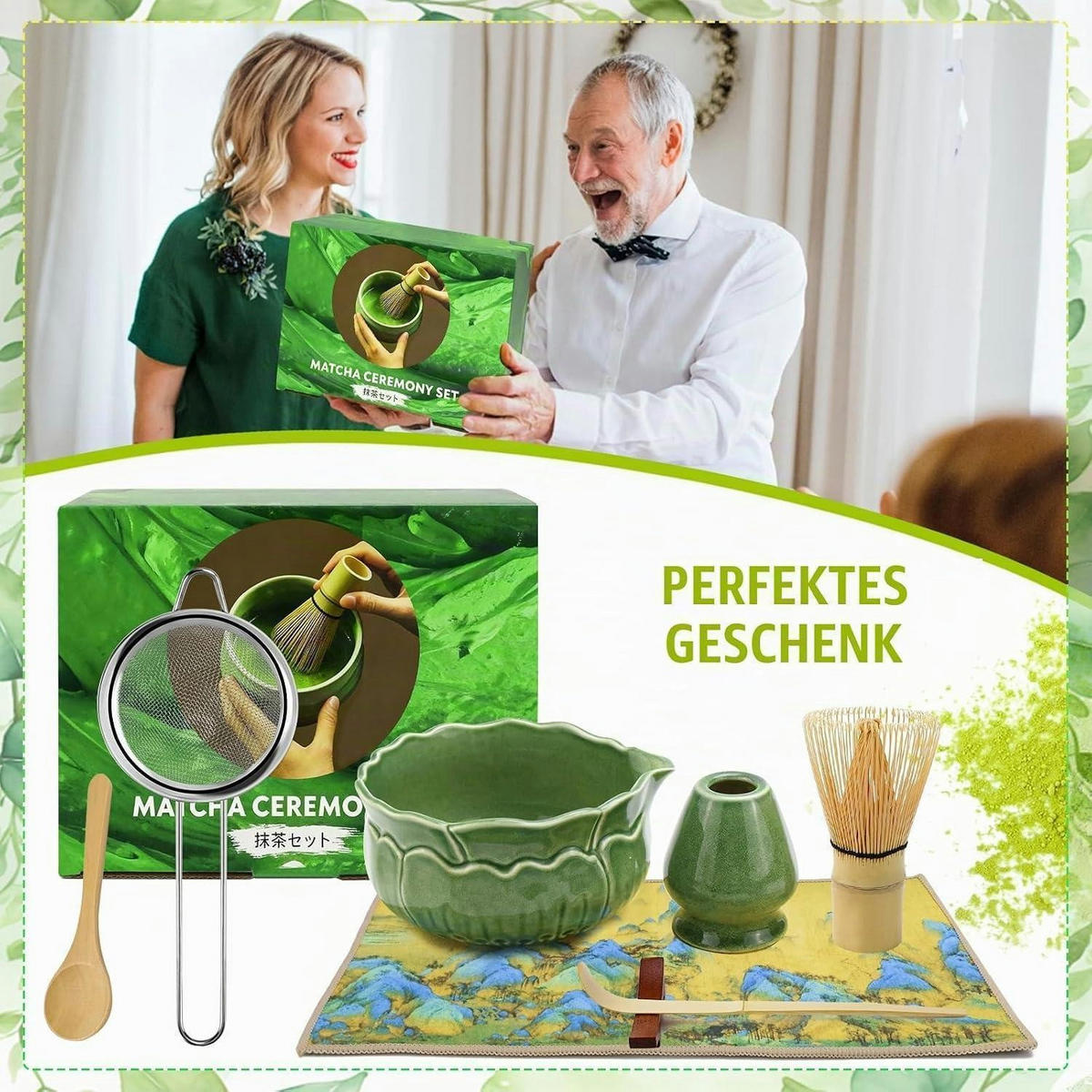 MATCHA Set 8-teilig Keramik Bambus - Grün, Keramik (16.5/1/30.5cm)