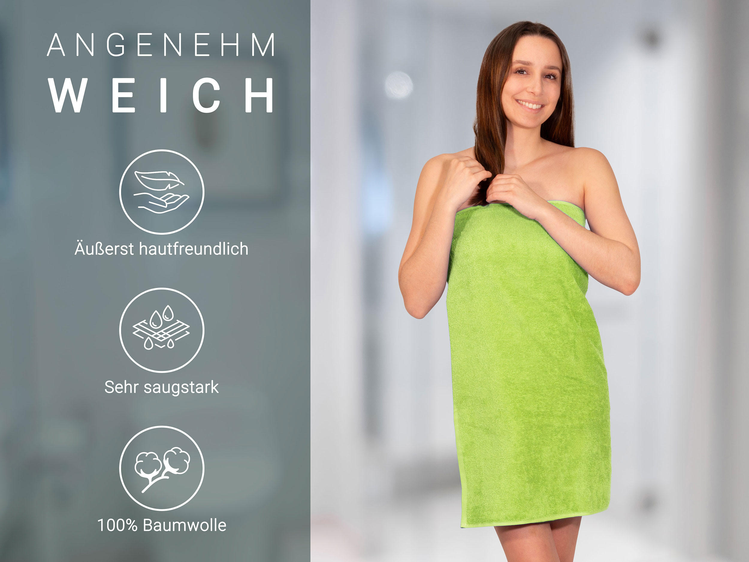 DUSCHTÜCHER, 3er-Set, 70x140 cm, 100% Baumwolle, Grün - Hellgrün, Textil (70/140cm) - Zollner