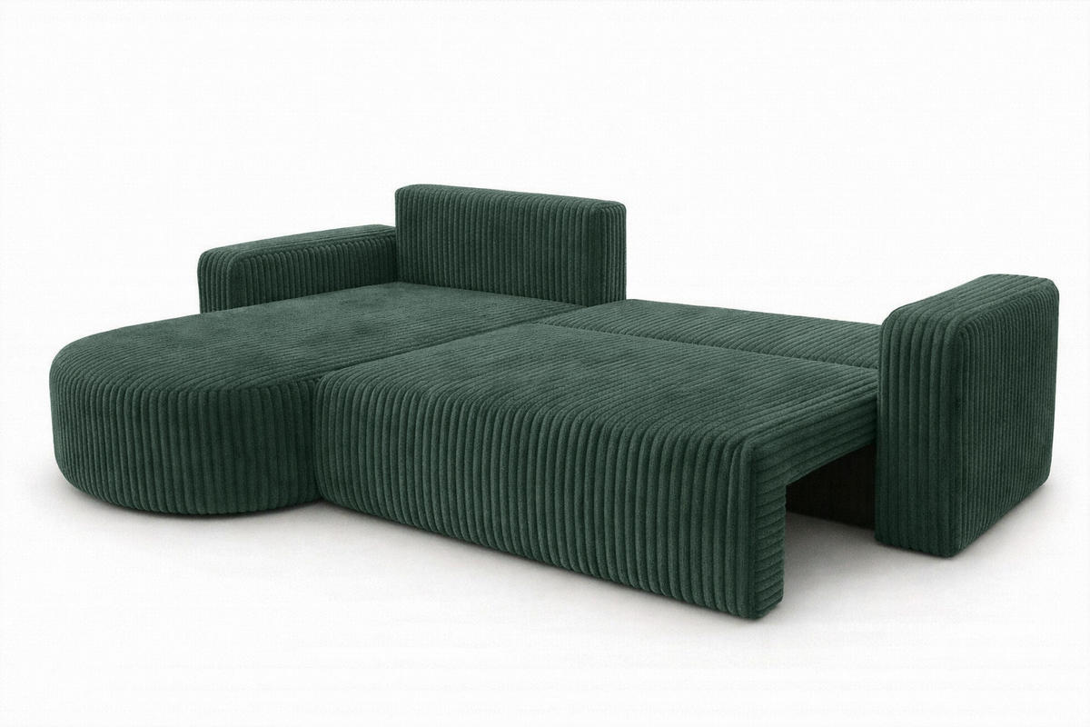 ECKSOFA Mit Schlaffunktion, Cordstoff Tilia, Grün, Links, ROUND ONE XL - Grün, Holz (271/175cm) - Kaiser Möbel
