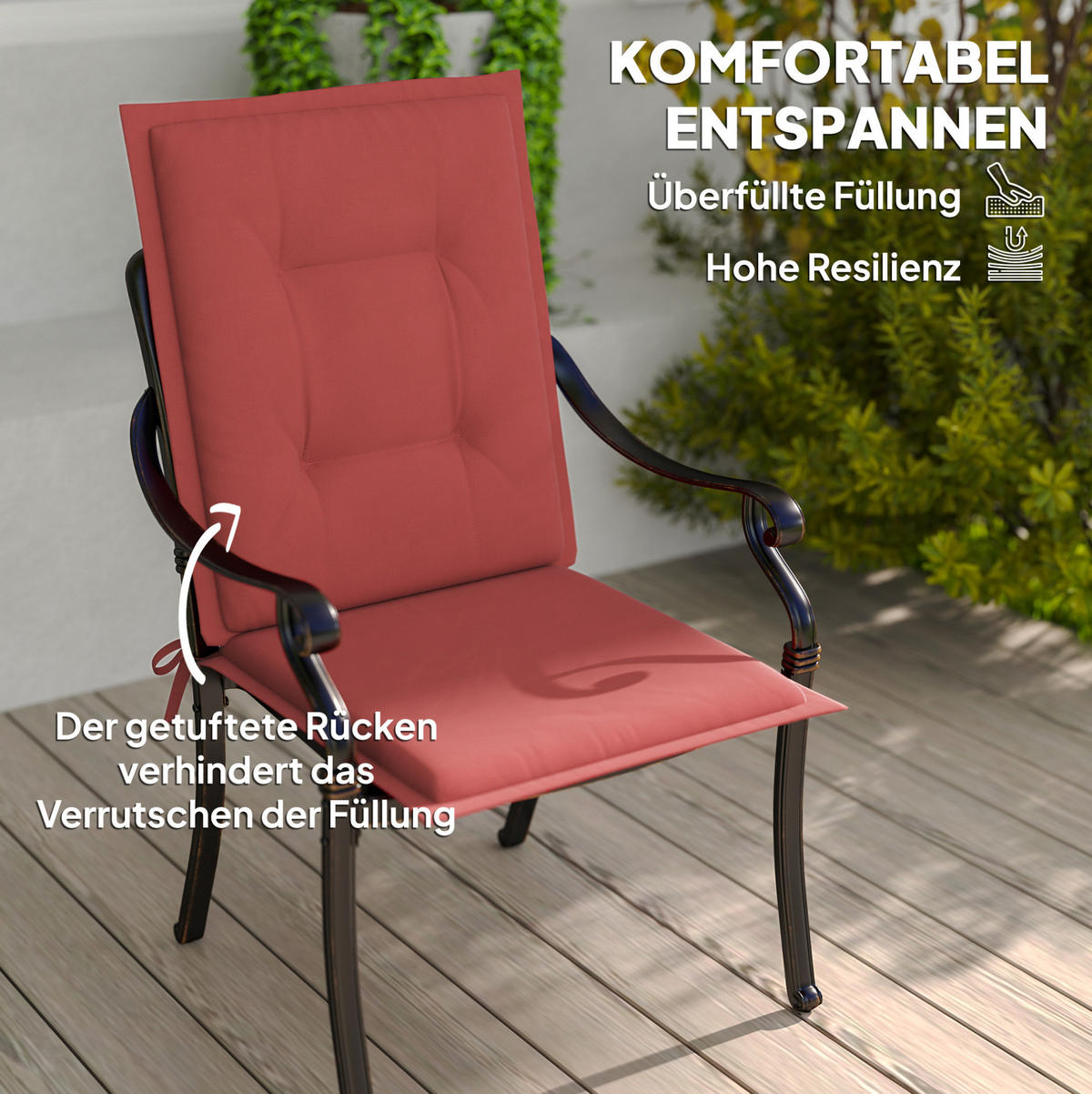 SESSELAUFLAGENSET 4er-Set aus Polyester 108x50x5 cm in Rot mit Bändern - Rot, Textil (50/5/108cm) - Modfu