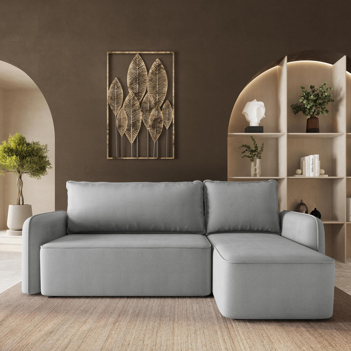 ROHOVÁ Sedačka DOLVER PAROS 05, Světle šedá - šedá/světle šedá, dřevo/textil (238/156cm) - MASSENO