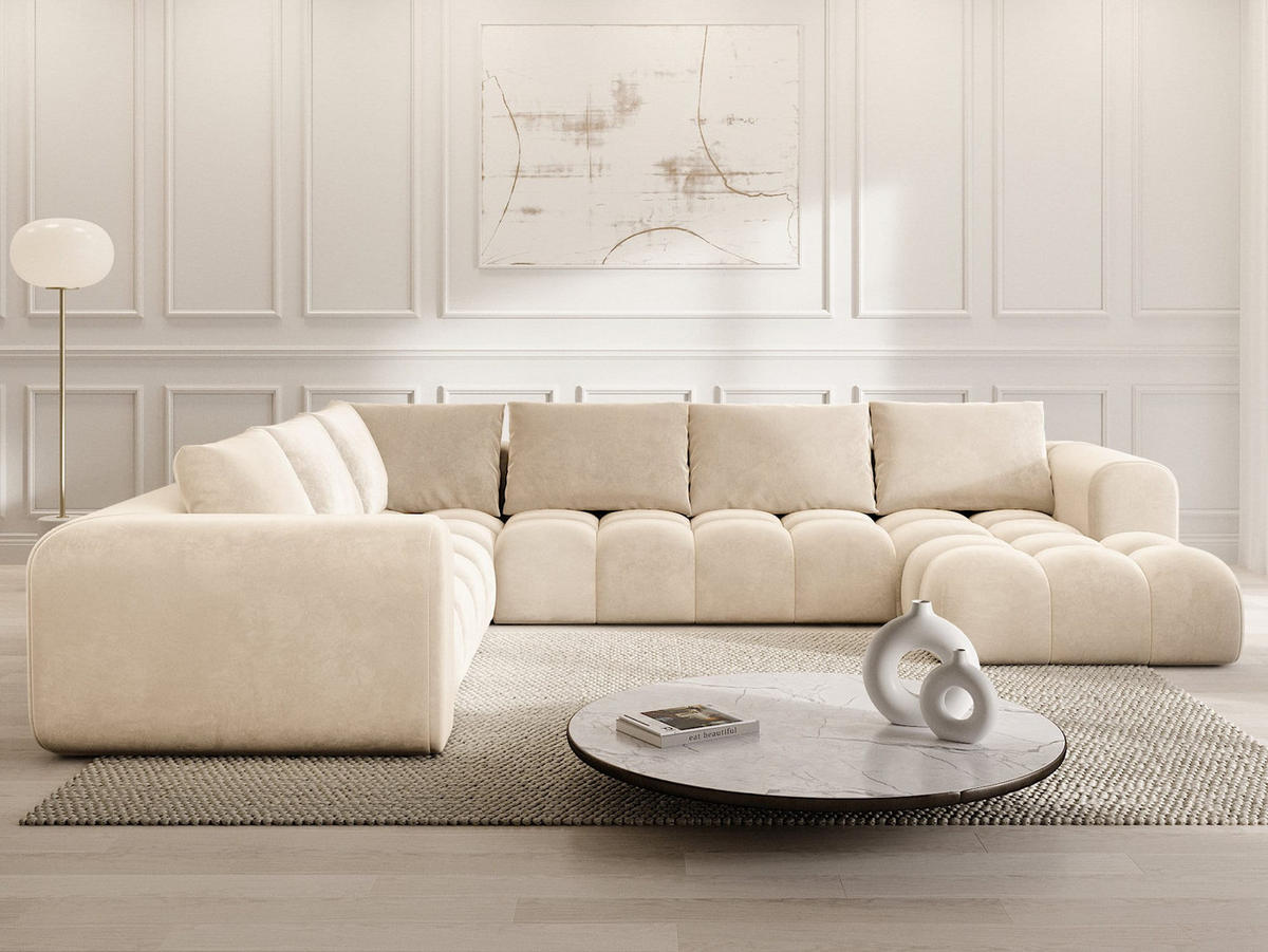 WOHNLANDSCHAFT Casaluna U-Form Creme Samtstoff - Creme, Kunststoff (338/88/267cm)
