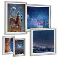 BILDER SET 5er Set - 50x50 cm & 20x30 cm & 40x60 cm Silberner Rahmen - Weltraumlandschaften von Galaxien - Silberfarben, Kunststoff (40/60cm) - TULUP