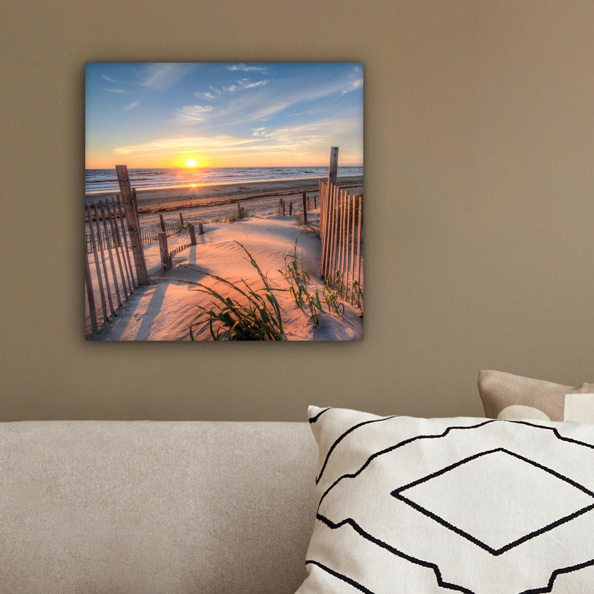 LEINWANDBILD Strand - Meer - Düne - Sonnenuntergang - Landschaft 20x20 cm - Beige, Textil (20/20cm) - MuchoWow