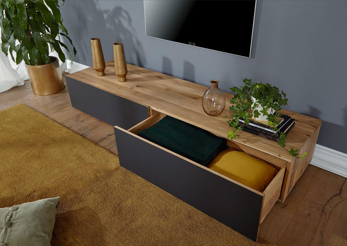 TV-BOARD Wild-/Zerreiche 195x52x32 natur geölt FRANKFURT #109 - Naturfarben, Holz (195/32/52cm) - Massivmoebel24