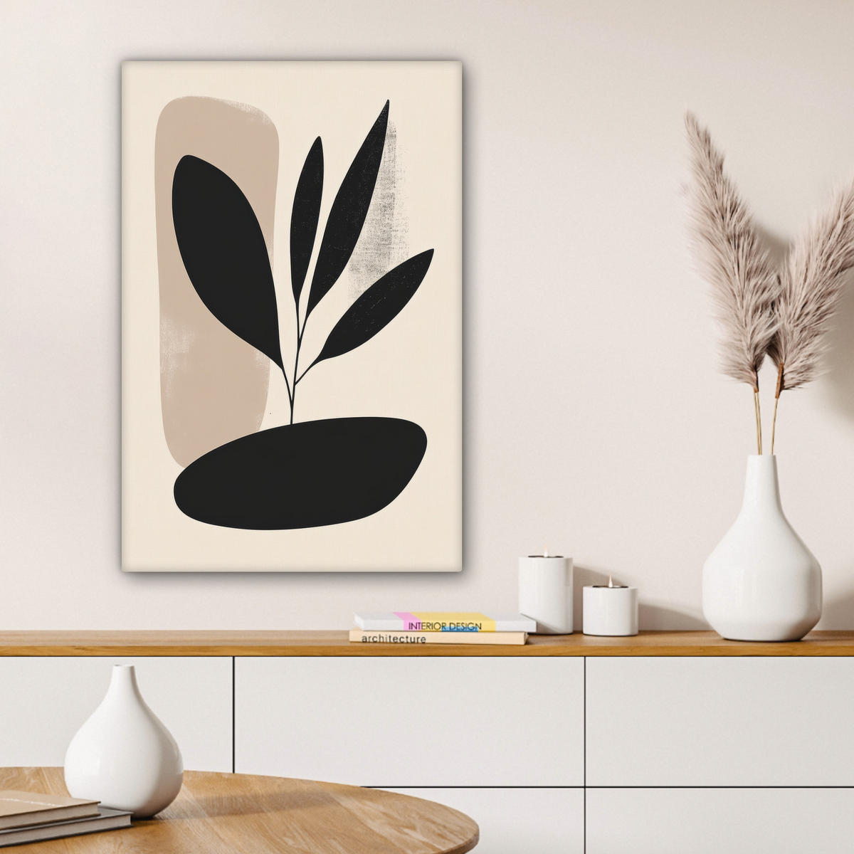 LEINWANDBILD Pflanze - Beige - Japanisch 40x60 cm - Schwarz, Textil (40/60cm) - MuchoWow