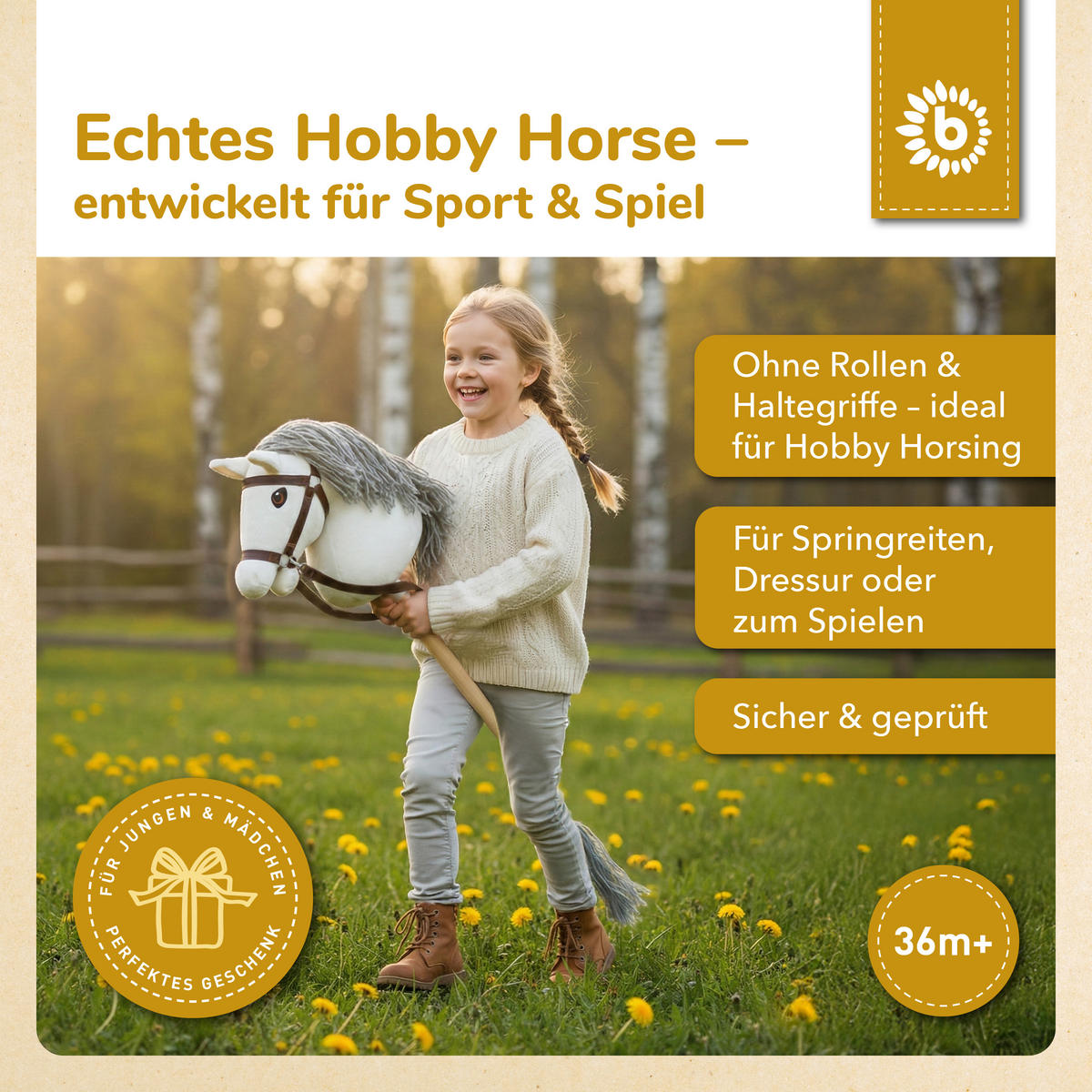 HOBBY-HORSE Steckenpferd Schimmel Größe - Weiß, Textil (34/76cm) - Bieco Spielwaren