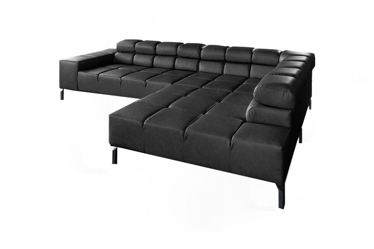 ECKSOFA NELSON Schwarz Leder - Schwarz, Leder/Metall (321/216cm) - KAWOLA