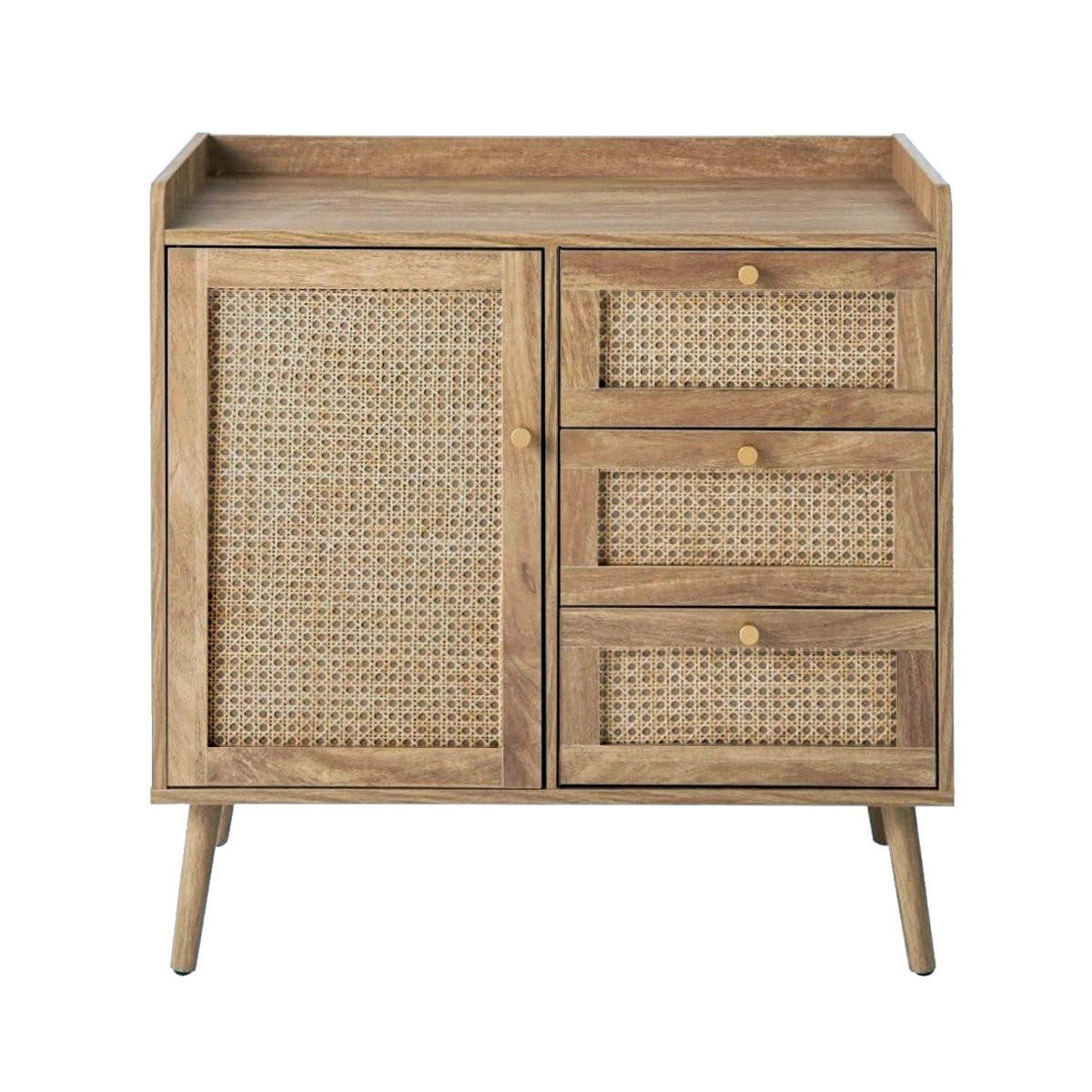 KOMMODE mit 1 Tür und 3 SchubladenRattanfronten und Holzfüßen 39/79,5/80 cm - Apfelbaumfarben, Holzwerkstoff (39/79.5/80cm) - Calicosy