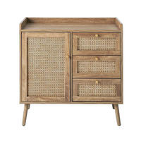 KOMMODE mit 1 Tür und 3 SchubladenRattanfronten und Holzfüßen 39/79,5/80 cm - Apfelbaumfarben, Holzwerkstoff (39/79.5/80cm) - Calicosy