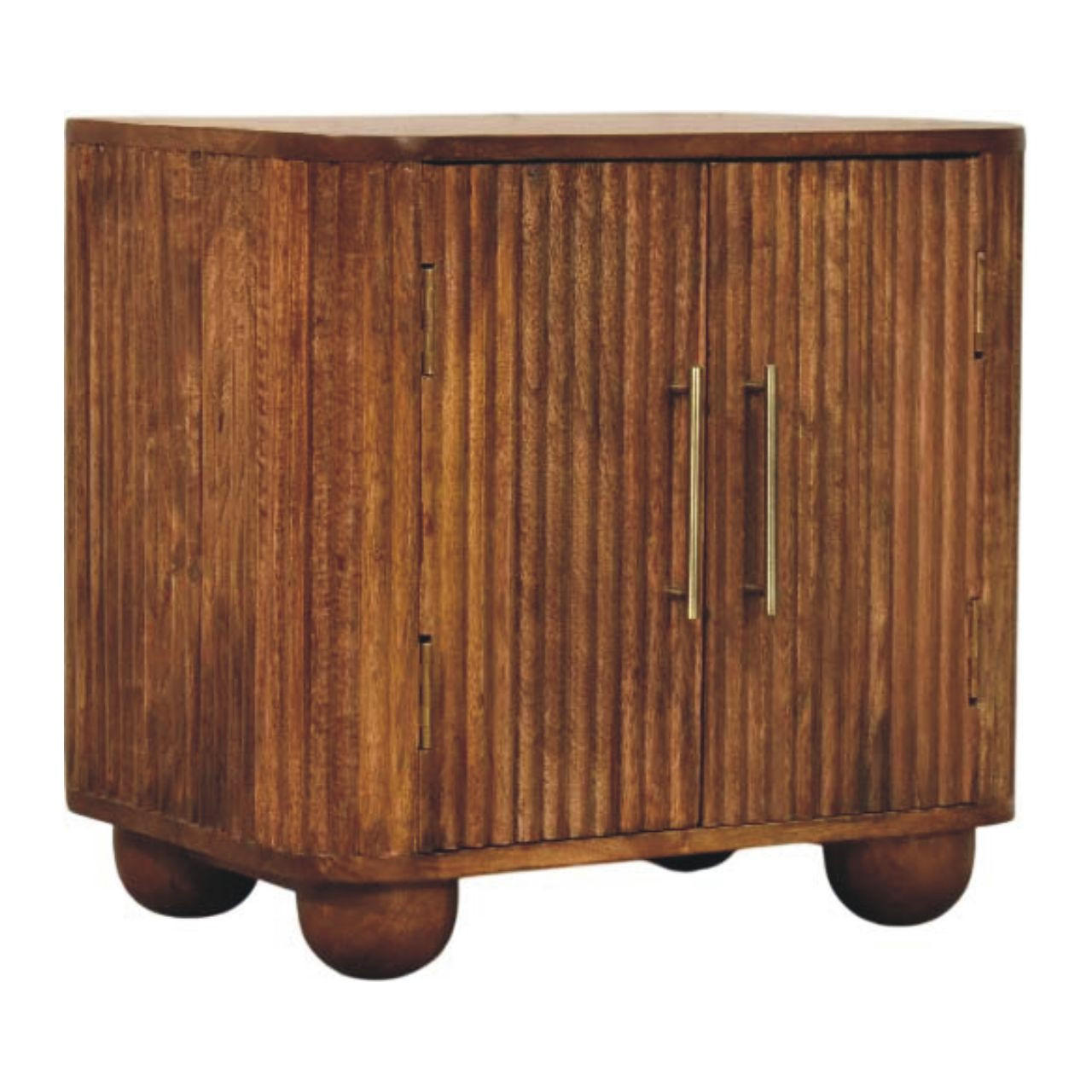 SIDEBOARD Solis Geriffelt Mini, 2 Türen und 2 Regale, Hellbraun - Hellbraun/Messingfarben, Holz/Metall (55/53/40cm) - Artisan Furniture