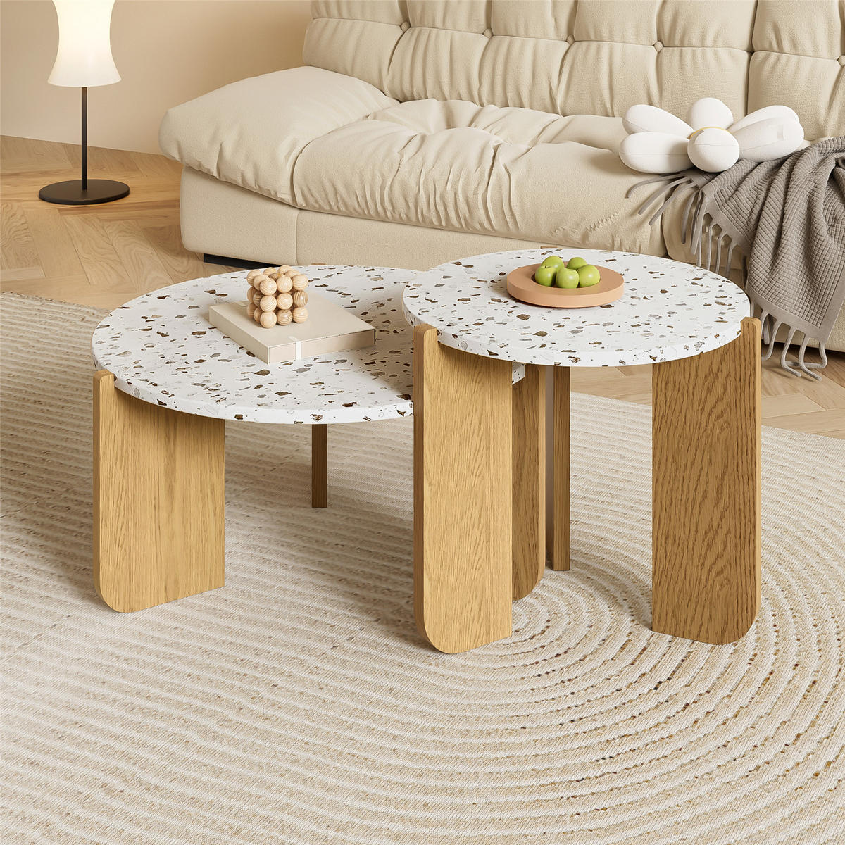 COUCHTISCH 2er Set modular Beistelltisch - Weiß, Holz (70/70/35cm) - Kaket