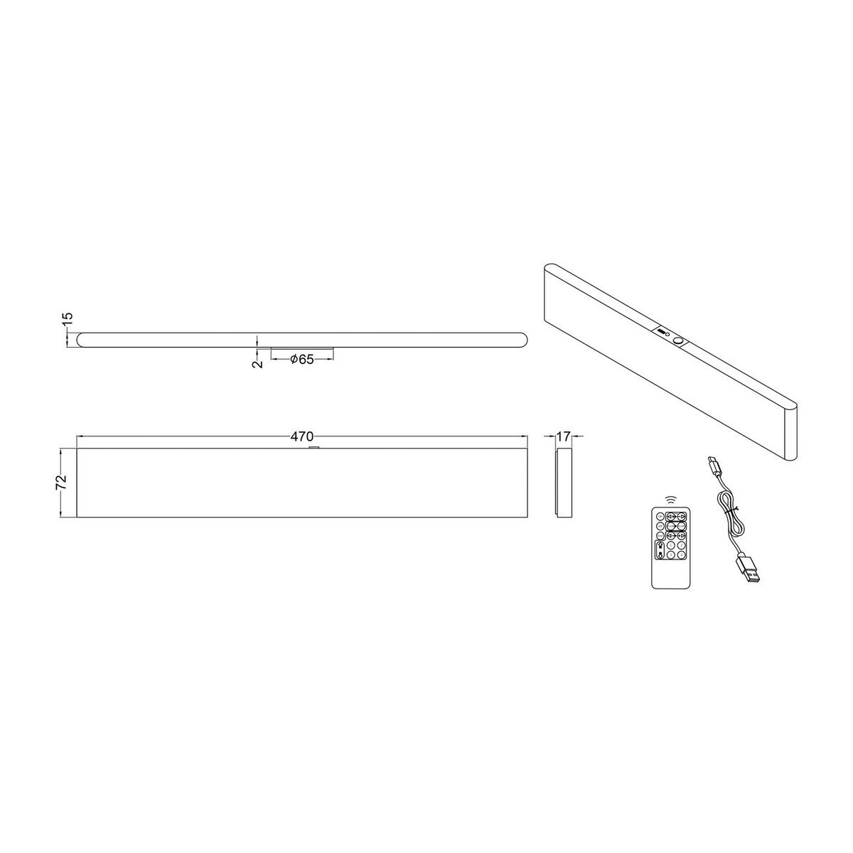 AKKU-WANDLEUCHTE inkl. Fernbedienung - Dimmbar - Aluminium - Schwarz, Metall (7/47/46cm) - home24