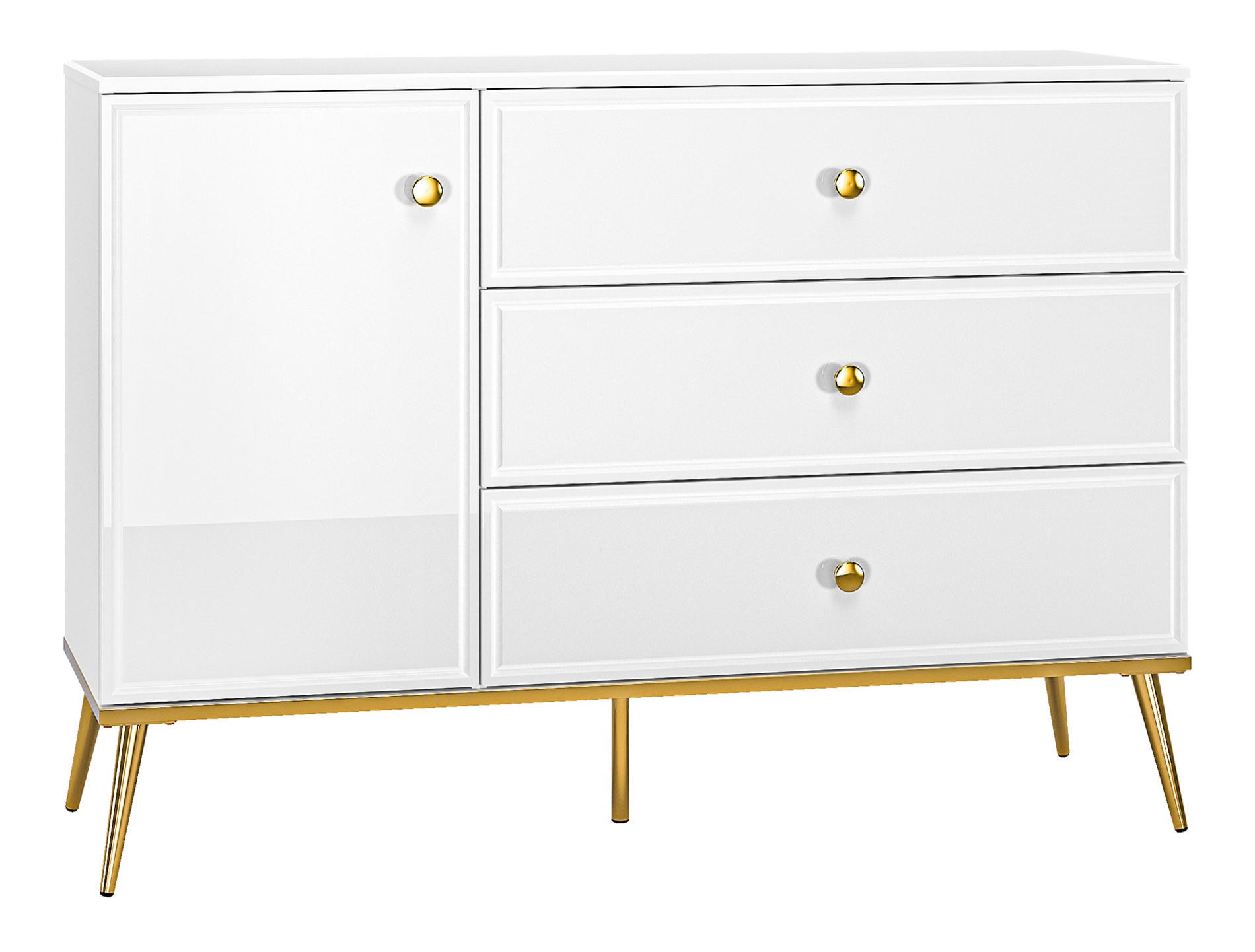 SIDEBOARD Darrby Weiß Matt / Hochglanz 120 cm - Goldfarben/Weiß, Holzwerkstoff/Metall (120/84.4/40cm) - Selsey