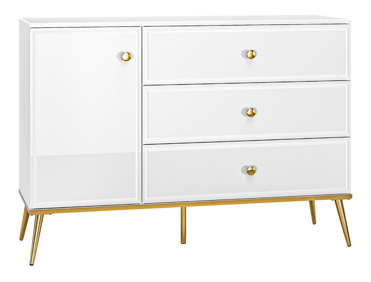 SIDEBOARD Darrby Weiß Matt / Hochglanz 120 cm - Goldfarben/Weiß, Holzwerkstoff/Metall (120/84.4/40cm) - Selsey