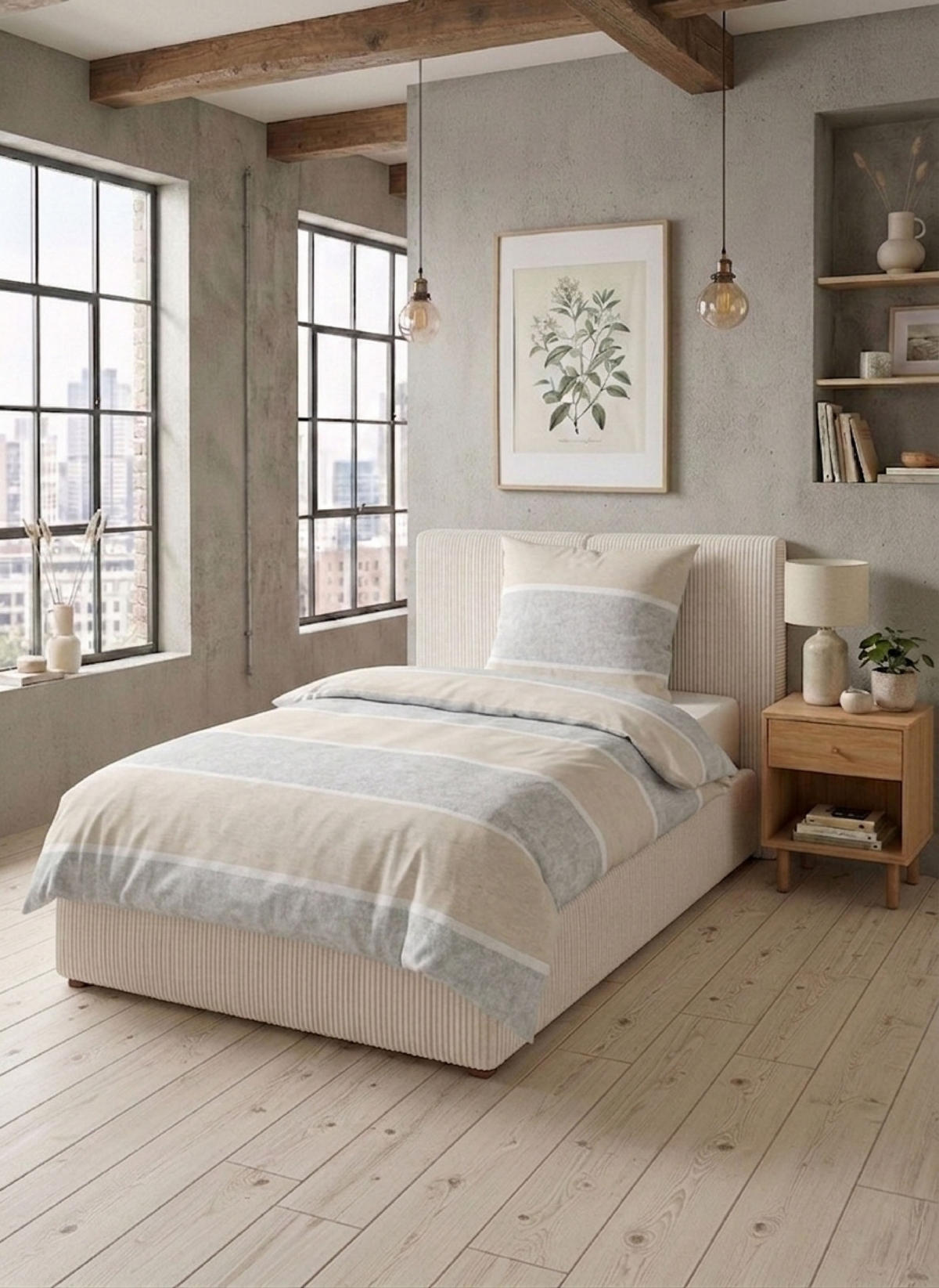 BETTWÄSCHE-GARNITUR Premium Melange Blockstreifen kitt, 155x200 cm + 80x80 cm - Beige, Textil (155/200cm) - biberna