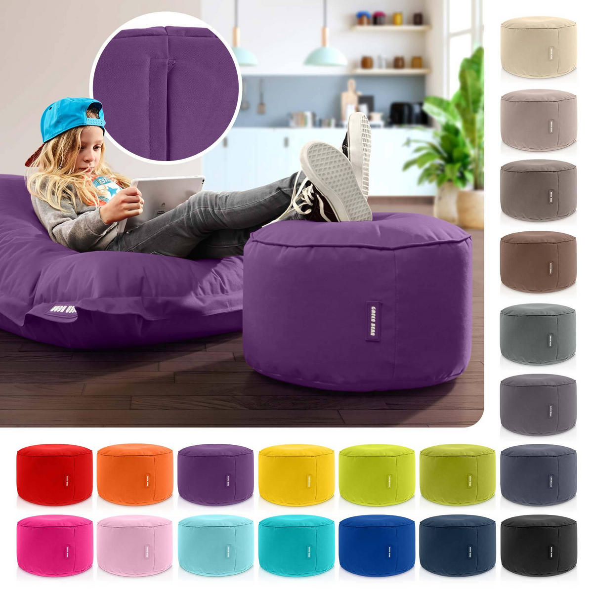 SITZSACK-HOCKER Pouf "Stay" 45x25cm - Lila, Textil (45/25/45cm) - Green Bean