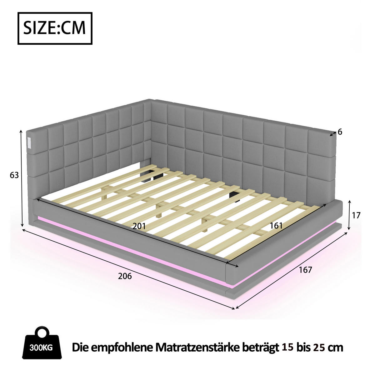 SCHLAFSOFA 160/200 cm mit LED-Beleuchtung, USB-Anschluss, Lattenrost und Leinenbezug, Grau - Grau, Textil (206/63/167cm) - Redom