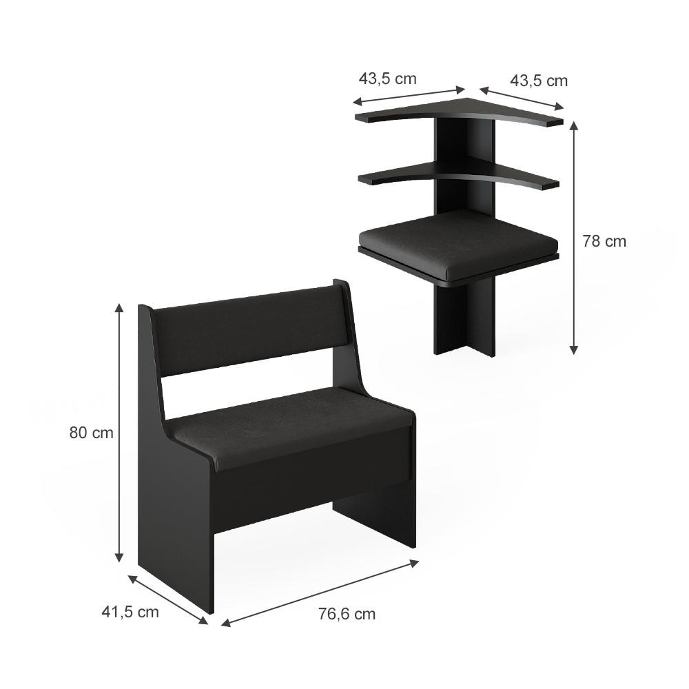Thumbnail - Vicco Esszimmer-Eckbank, Schwarz, Holzwerkstoff, Rechteckig, 120x80x120 cm, Esszimmer, Bänke, Sitzbänke