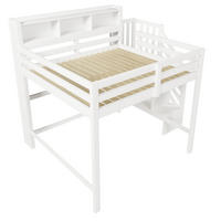 HOCHBETT 140/200 cm Weiß mit LED-Leuchten, Stauraumtreppe, offenem Staufach - Weiß, Holz (140/200cm) - Oxeza