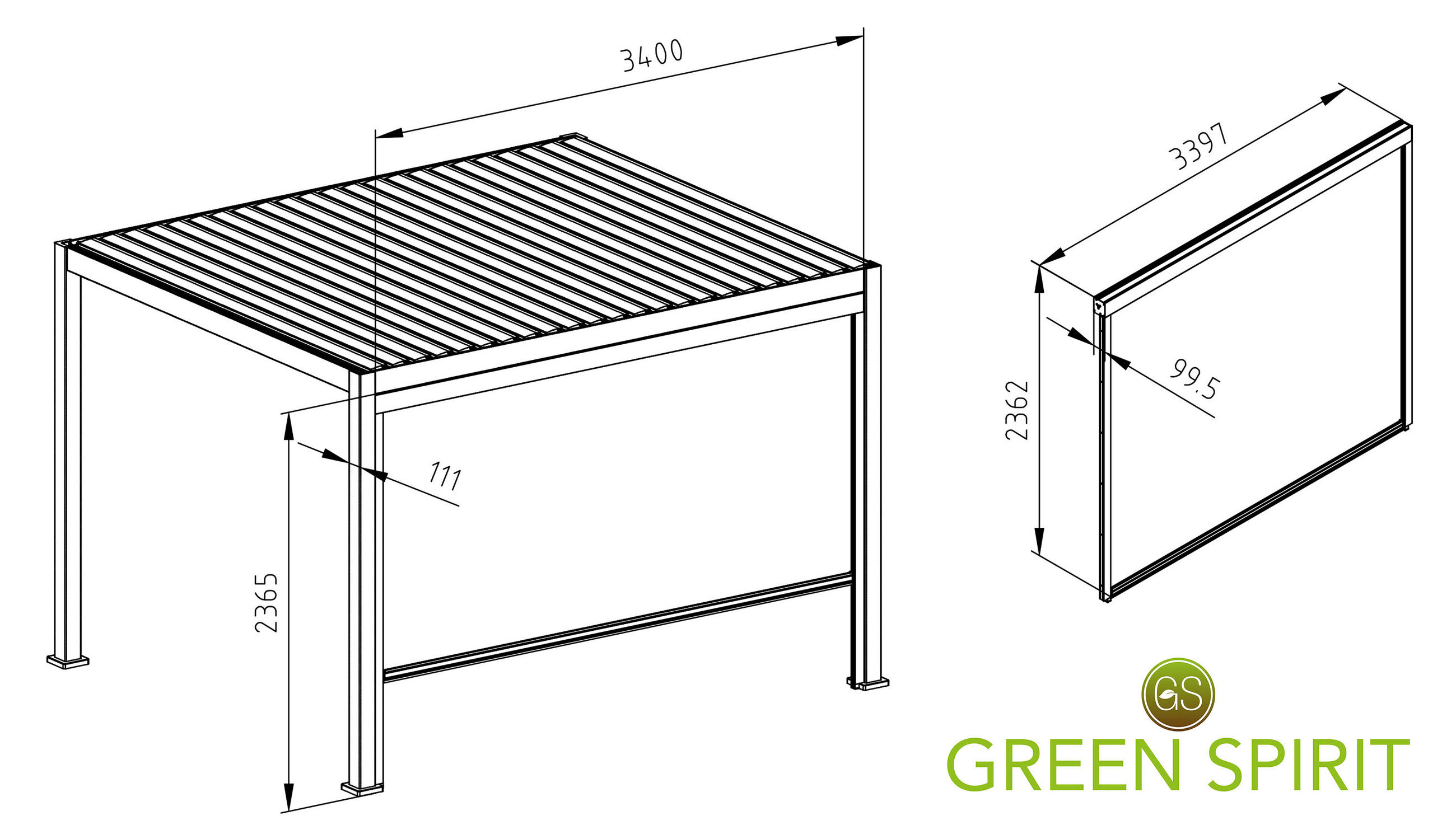 PERGOLA-SONNENROLLO Mirador für 3,6 m Pergola Classic und Deluxe Anthrazit - Grau, Kunststoff (350.5/22.5/17cm) - Green Spirit