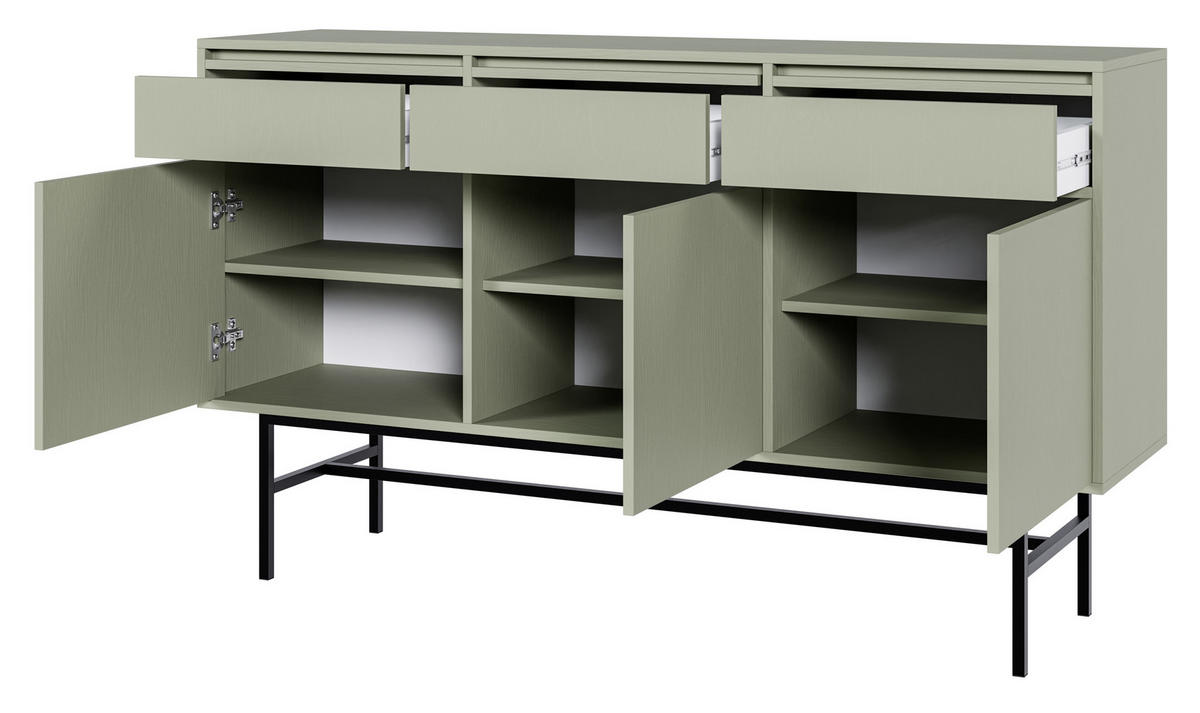 SIDEBOARD Evo Salbeigrün mit Metallgestell 154 cm - Salbeigrün/Schwarz, Holzwerkstoff/Metall (154/89/39cm) - Selsey