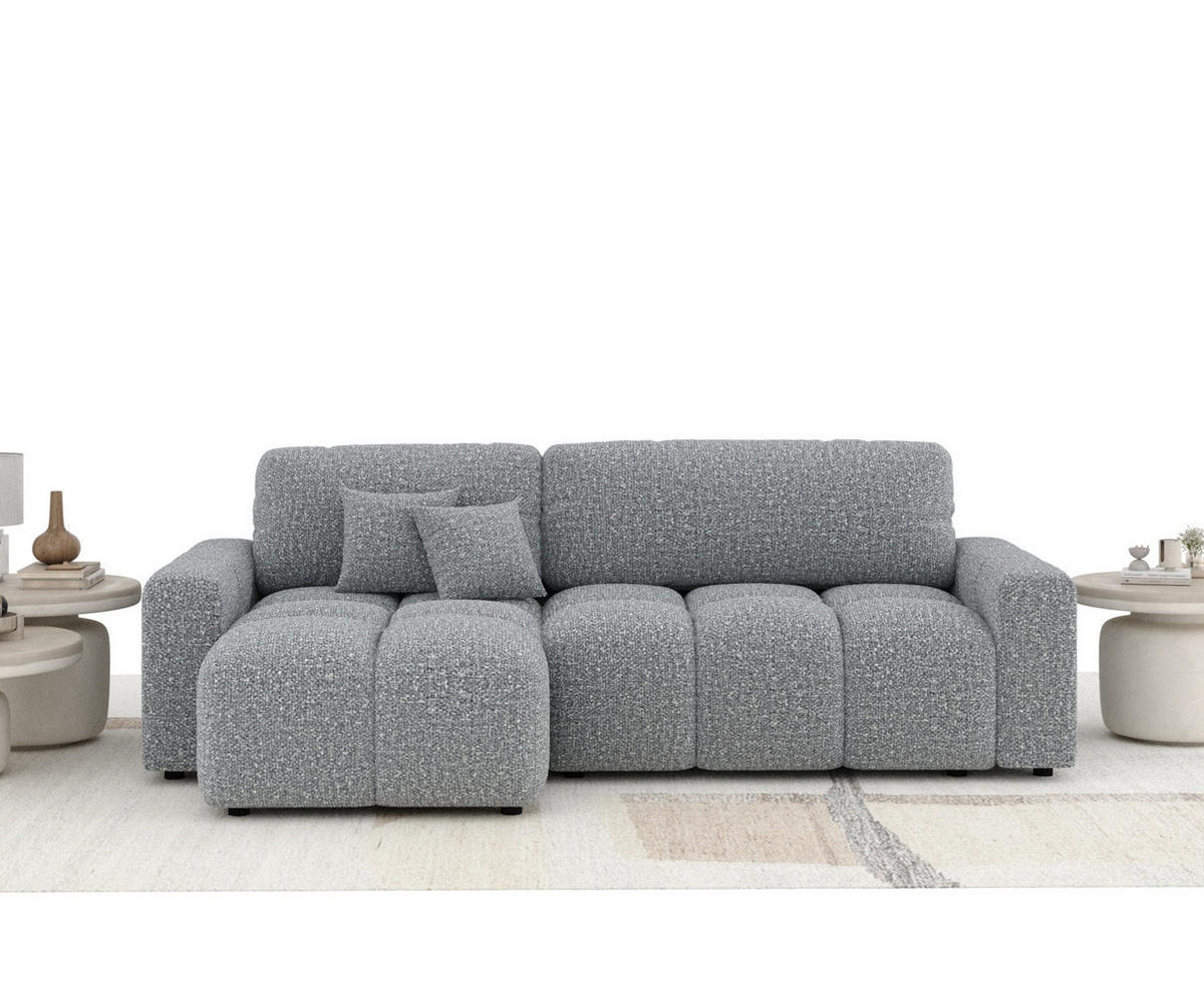 ECKSOFA MIT SCHLAFFUNKTION Ucci Grau Plüschstoff - Schwarz/Grau, Holz/Holzwerkstoff (233/142cm) - Maison de Reve