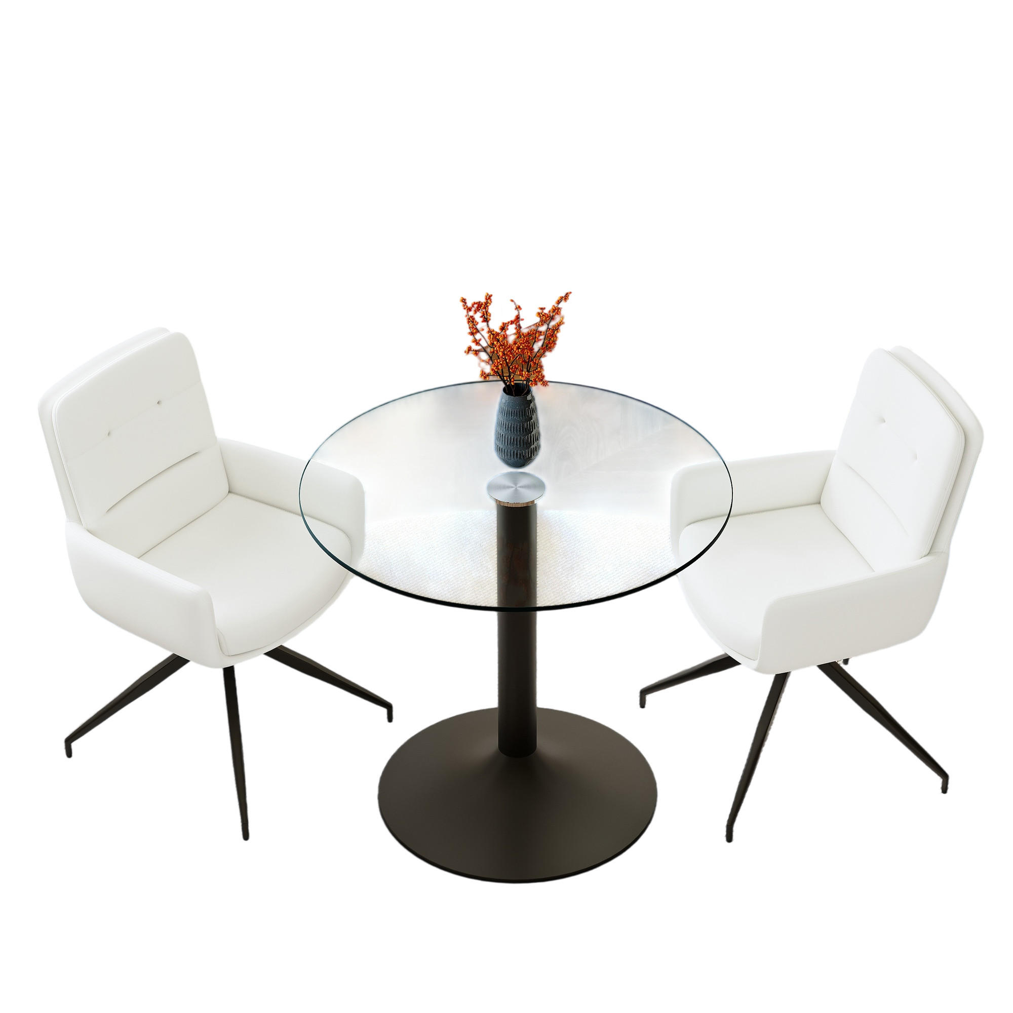 ESSGRUPPE DE-39489 3-teilig, Glastisch und 2 Drehstühlen Weiß - Weiß, Metall (85/75/85cm) - ComfortXL