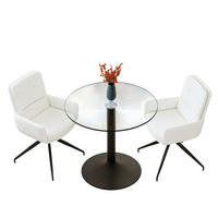 ESSGRUPPE DE-39489 3-teilig, Glastisch und 2 Drehstühlen Weiß - Weiß, Metall (85/75/85cm) - ComfortXL