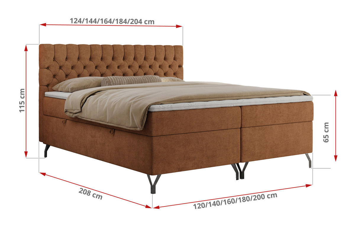 BOXBETT GRIMALDI 160/200 Orange Struktur - H4 - Orange, Holz/Textil (160/200cm) - MKS