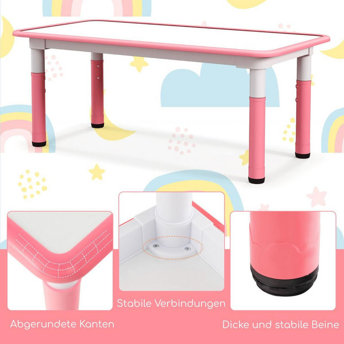 KINDERTISCH mit 4 Stühlen rosa(5-tlg) - Pink, Kunststoff (120/60/60cm) - COSTWAY