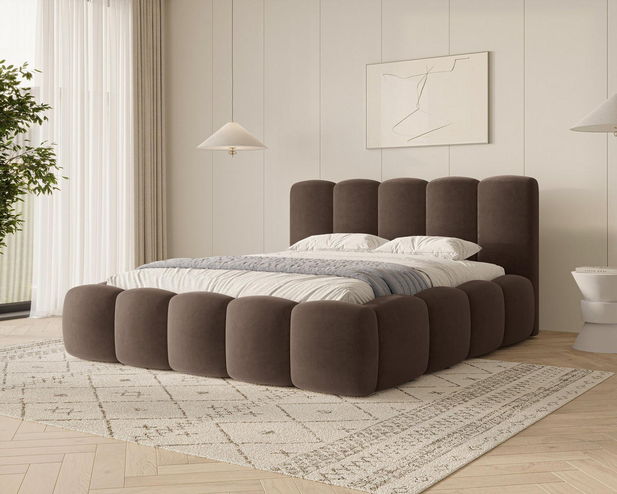 POLSTERBETT - Bett 18 - 180x200 - Schokoladenbraun (Riviera 28) - Dunkelbraun, Holzwerkstoff (180/200cm) - Möblo