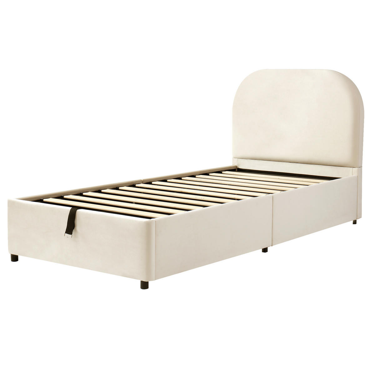 KINDERBETT 90/200 cm mit hydraulischem Bettkasten, Lattenrost und gepolstertem Kopfteil aus Samt, Beige - Beige, Textil (90/200cm) - Redom