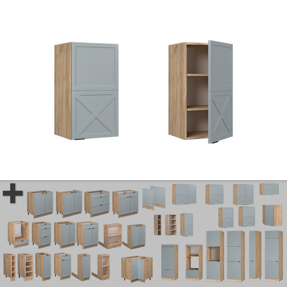 HÄNGESCHRANK Fame-Line Hellblau-grau 40 cm - Honigeiche/Eiche Wotan, Holzwerkstoff (40/72/34.1cm) - Vicco