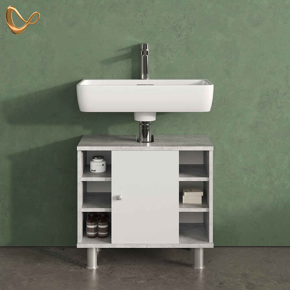 WASCHBECKENUNTERSCHRANK Fucino Beton 60 x 54 cm - Grau, Holzwerkstoff (60/54/32cm) - Livinity®