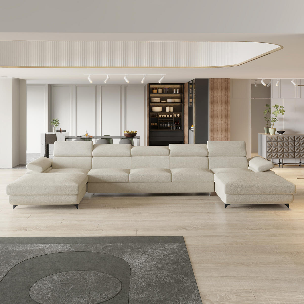 ROHOVÁ SEDAČKA VIVENTE krémová - černá/krémová, kov/dřevo (410/190cm) - MASSENO