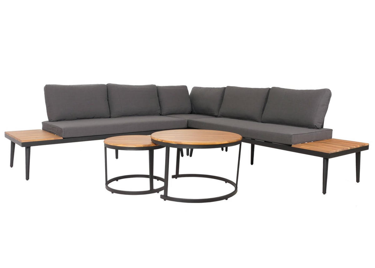 LOUNGE-SET Gartengarnitur Braun Kissen Dunkelgrau - Braun, Metall - PROREGAL