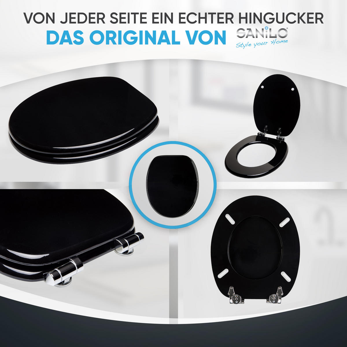 WC-SITZ mit Absenkautomatik Schwarz - Schwarz, Holzwerkstoff (38/6/47cm) - Sanilo