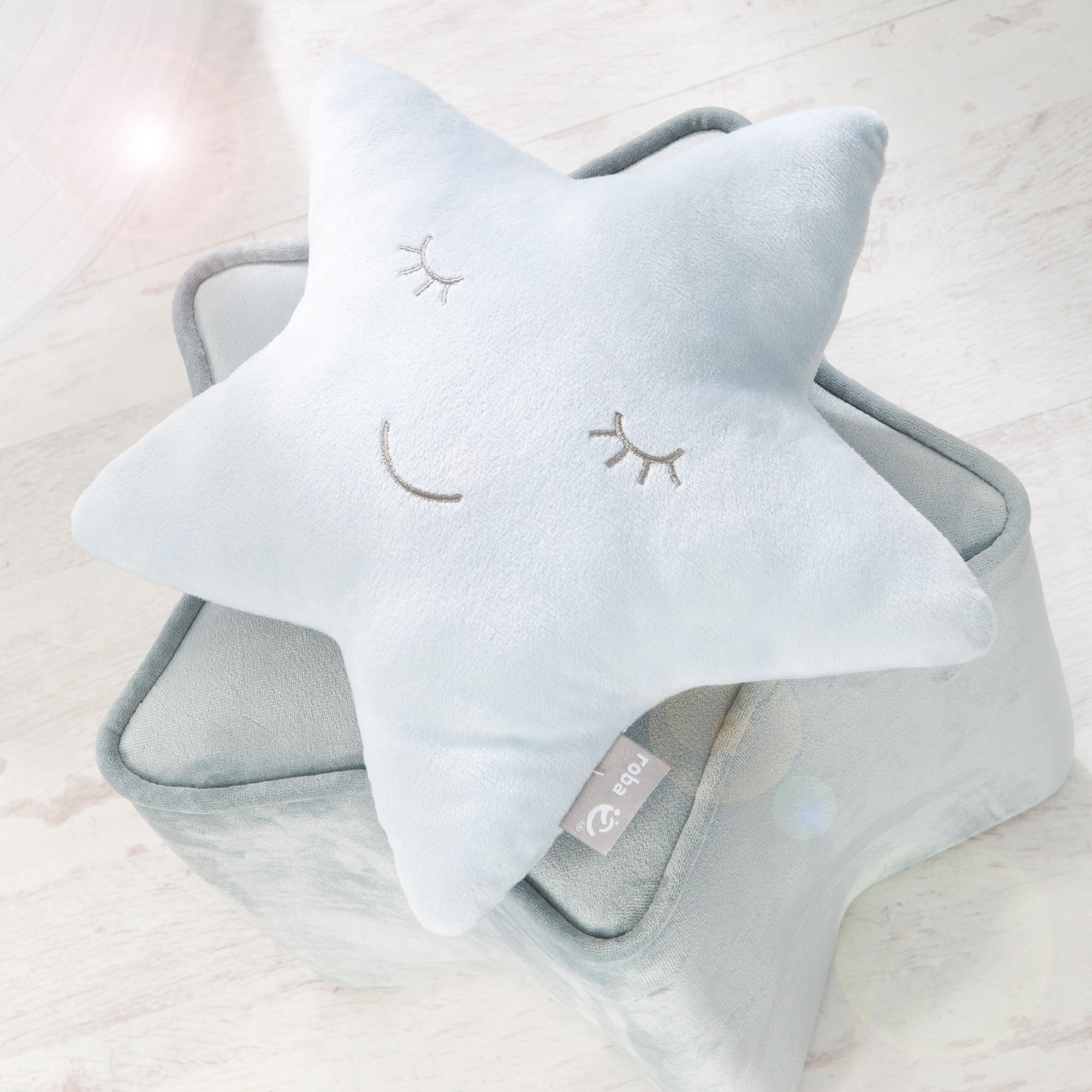 KUSCHEL- UND DEKOKISSEN Stern blau - Türkis, Textil (32/8cm) - Roba